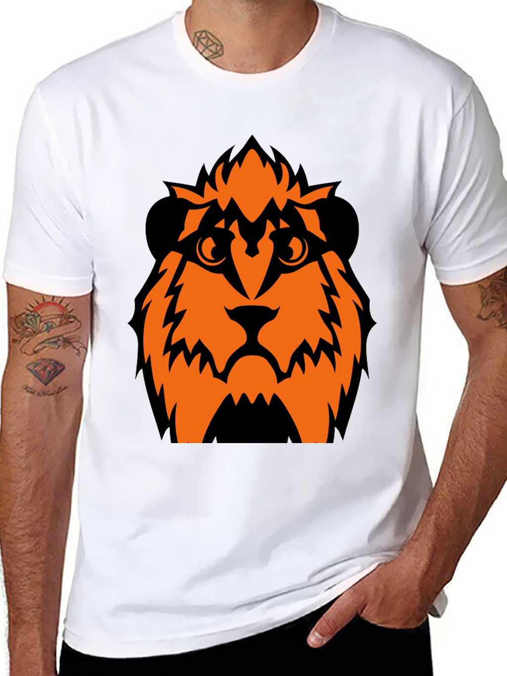 Orange Lion Graphic Black T-Shirt