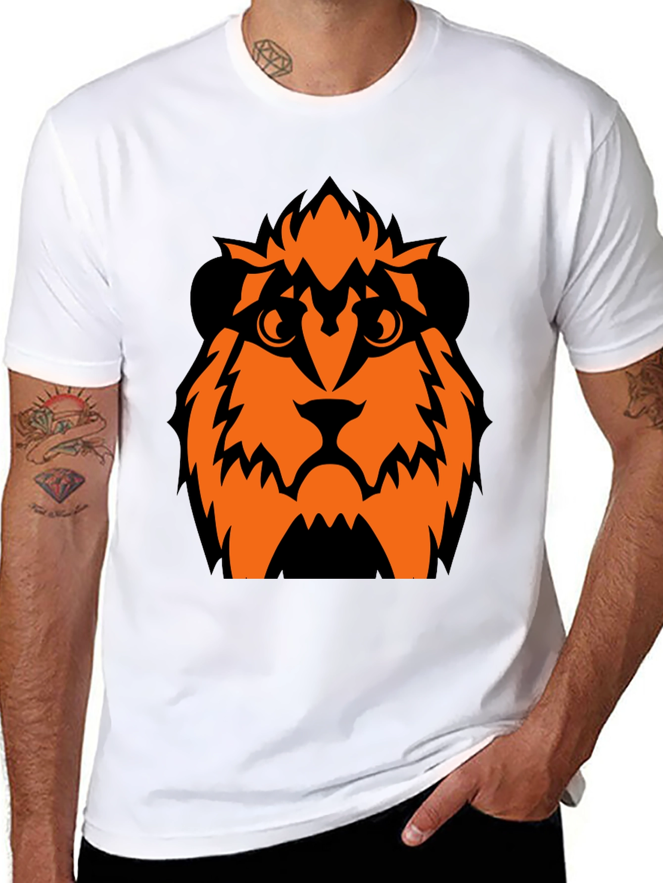 Orange Lion Graphic Black T-Shirt