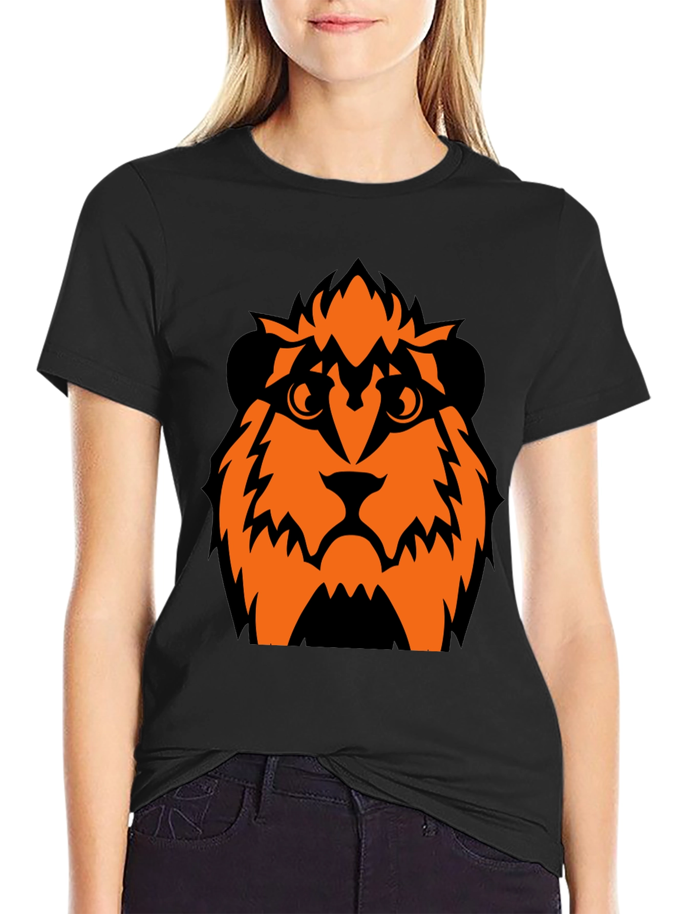 Orange Lion Graphic Black T-Shirt