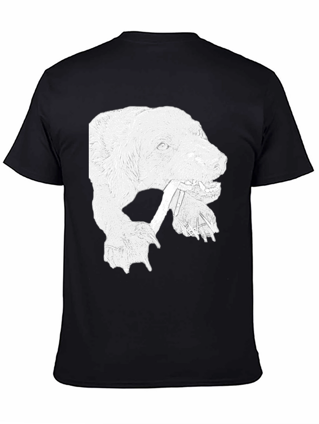 Bear Graphic Print Crew Neck T-Shirt - Black