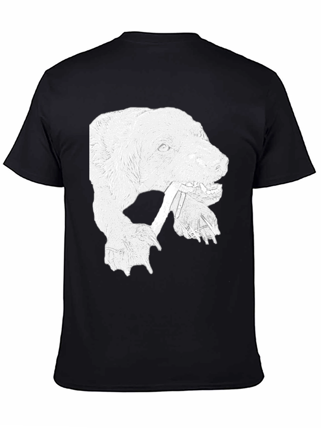 Bear Graphic Print Crew Neck T-Shirt - Black