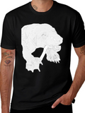 Bear Graphic Print Crew Neck T-Shirt - Black