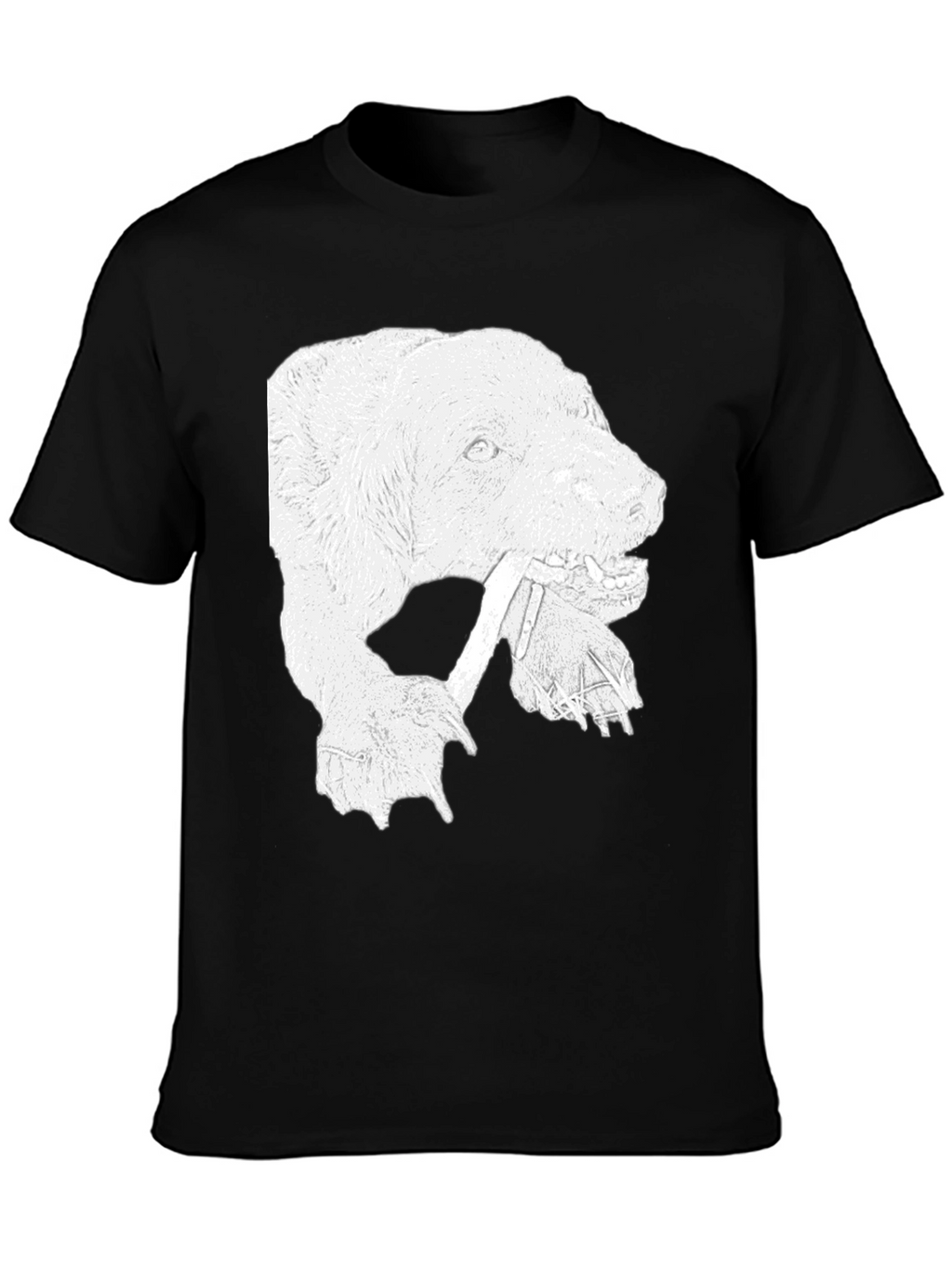 Bear Graphic Print Crew Neck T-Shirt - Black