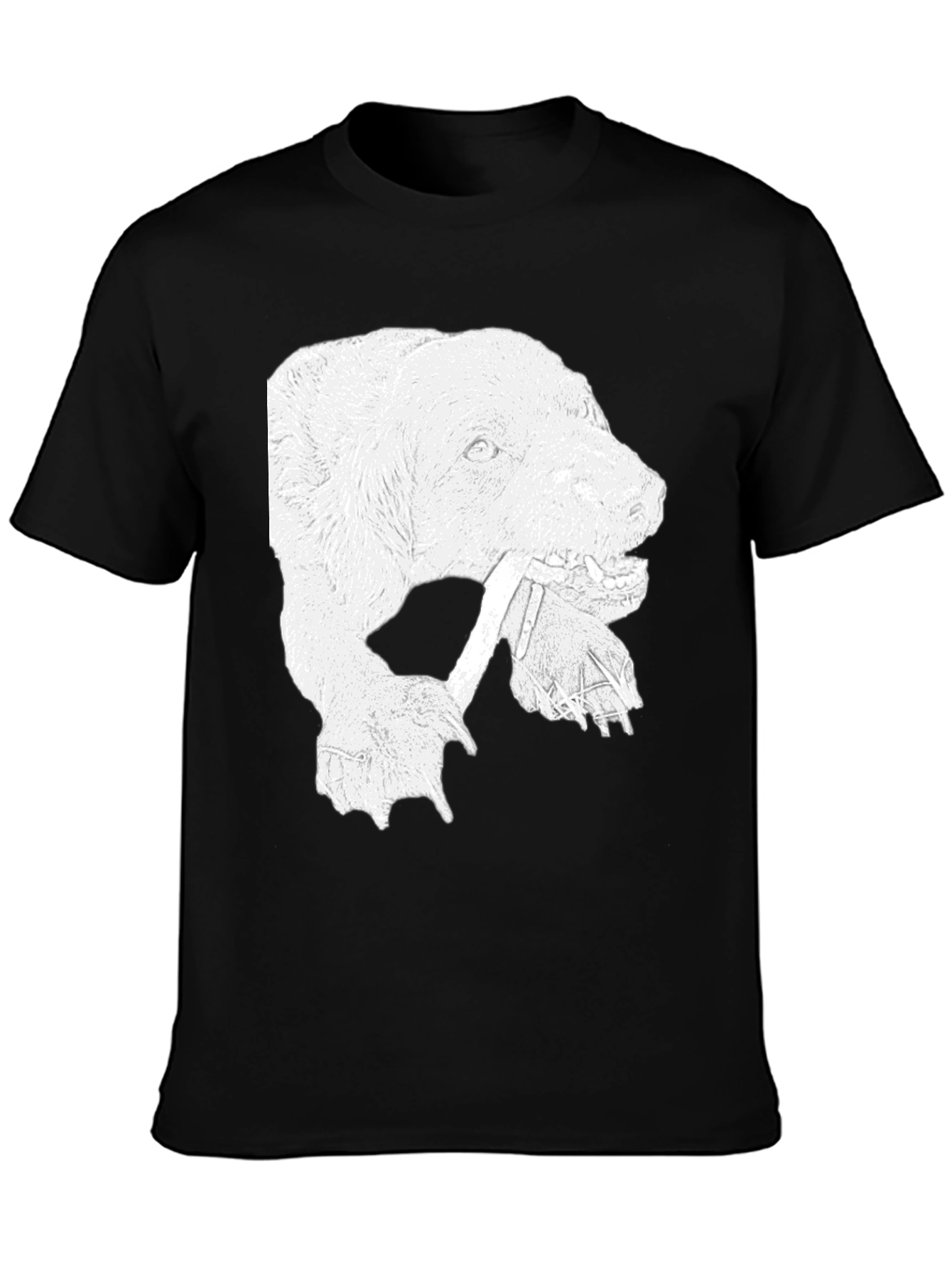 Bear Graphic Print Crew Neck T-Shirt - Black