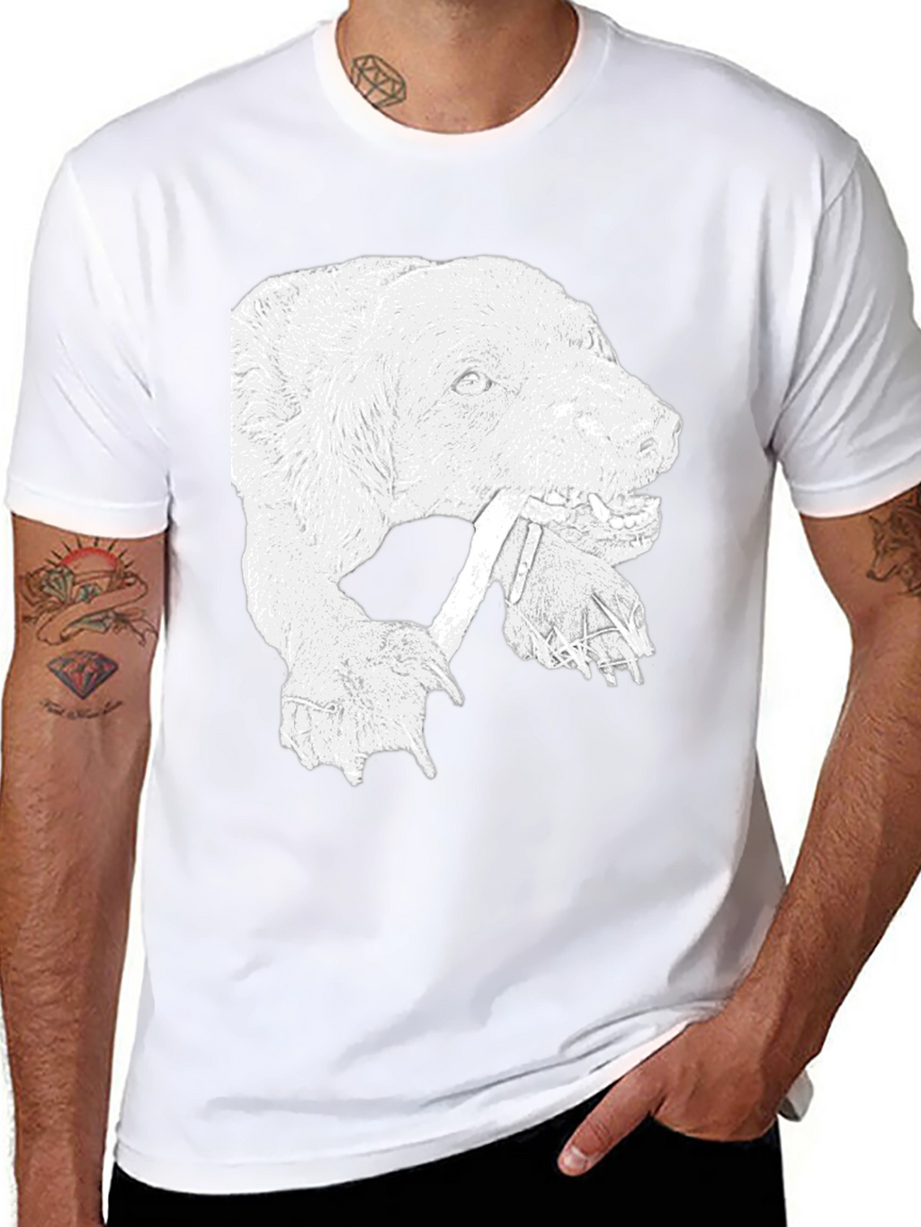 Bear Graphic Print Crew Neck T-Shirt - Black