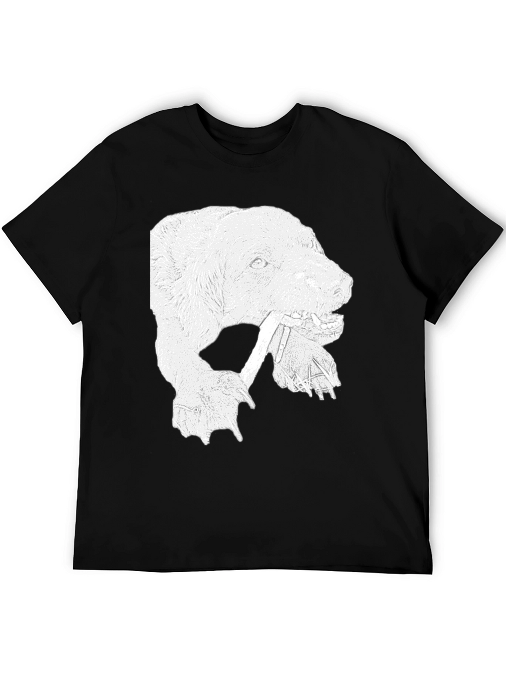 Bear Graphic Print Crew Neck T-Shirt - Black