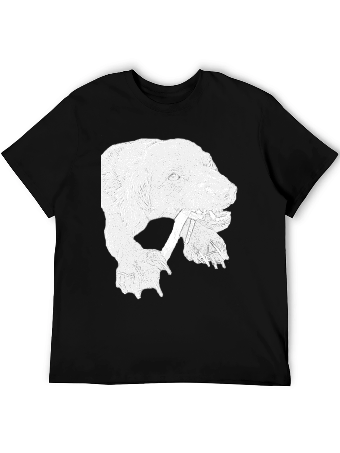 Bear Graphic Print Crew Neck T-Shirt - Black