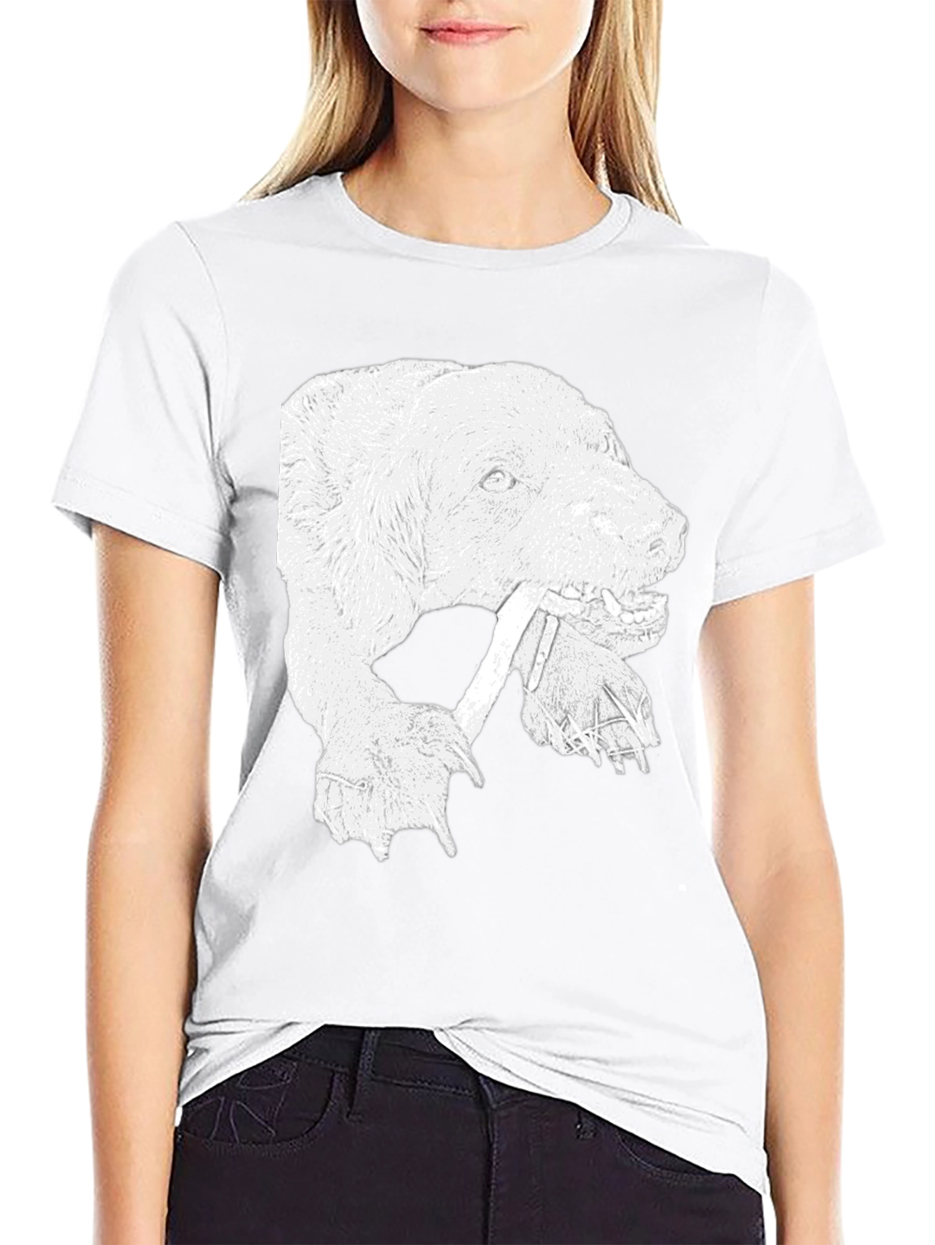 Bear Graphic Print Crew Neck T-Shirt - Black