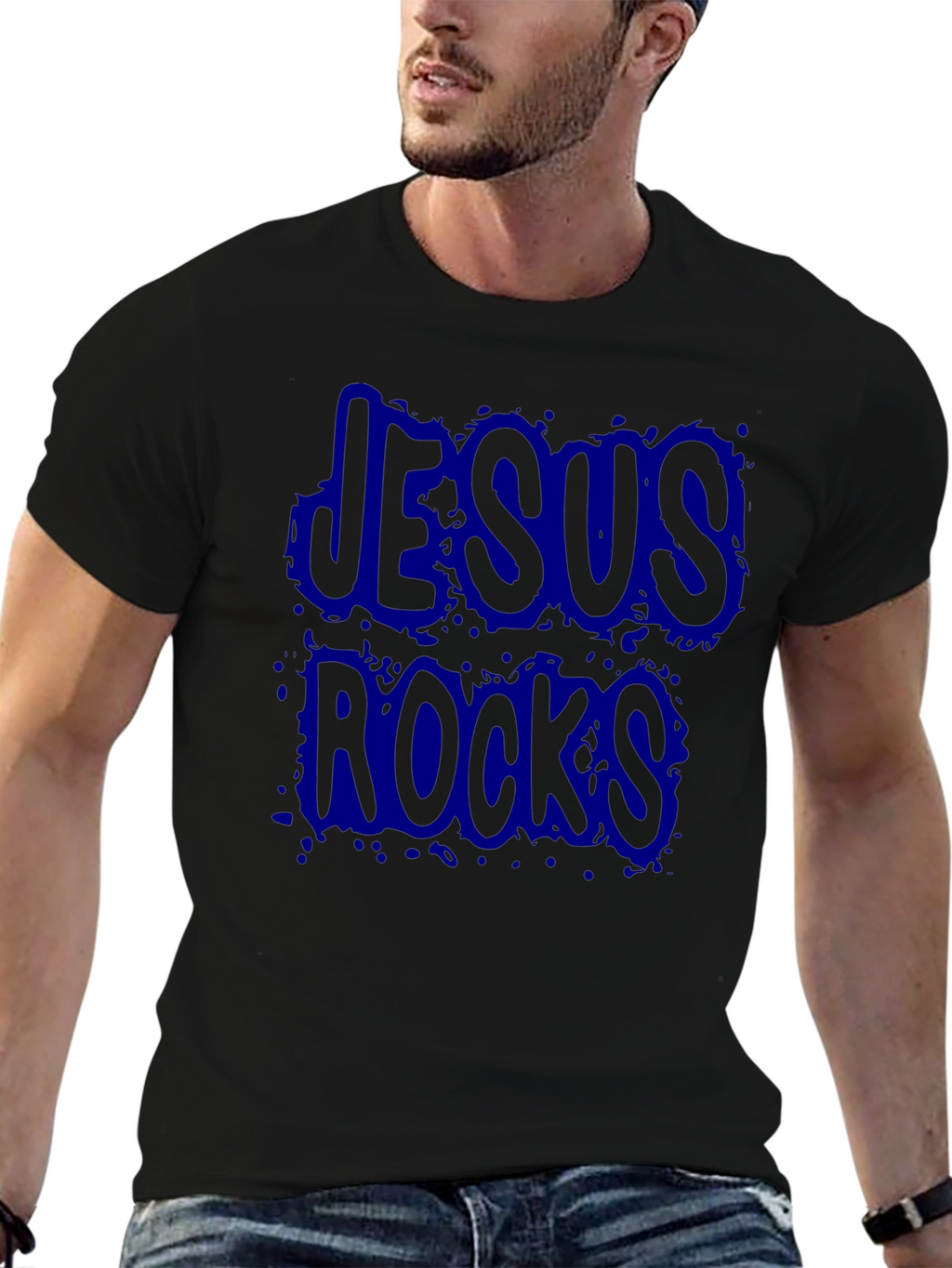 Jesus Rocks Black Graphic T-Shirt