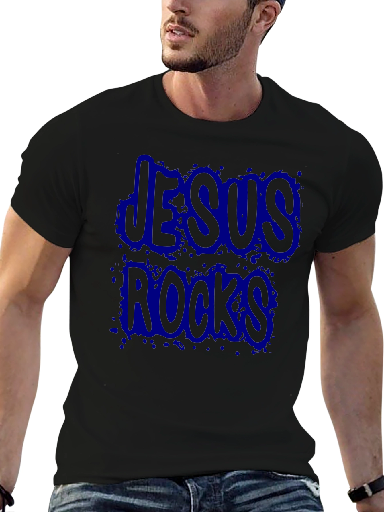 Jesus Rocks Black Graphic T-Shirt