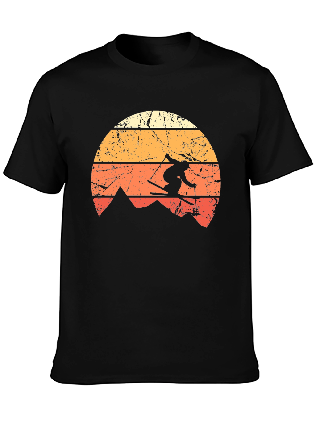 Retro Skiing T-Shirt - Vintage Mountain Sunset Design