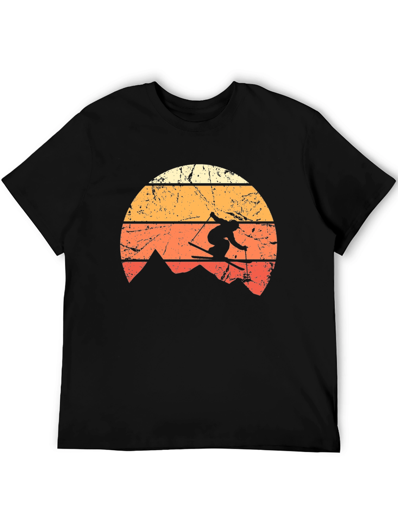 Retro Skiing T-Shirt - Vintage Mountain Sunset Design