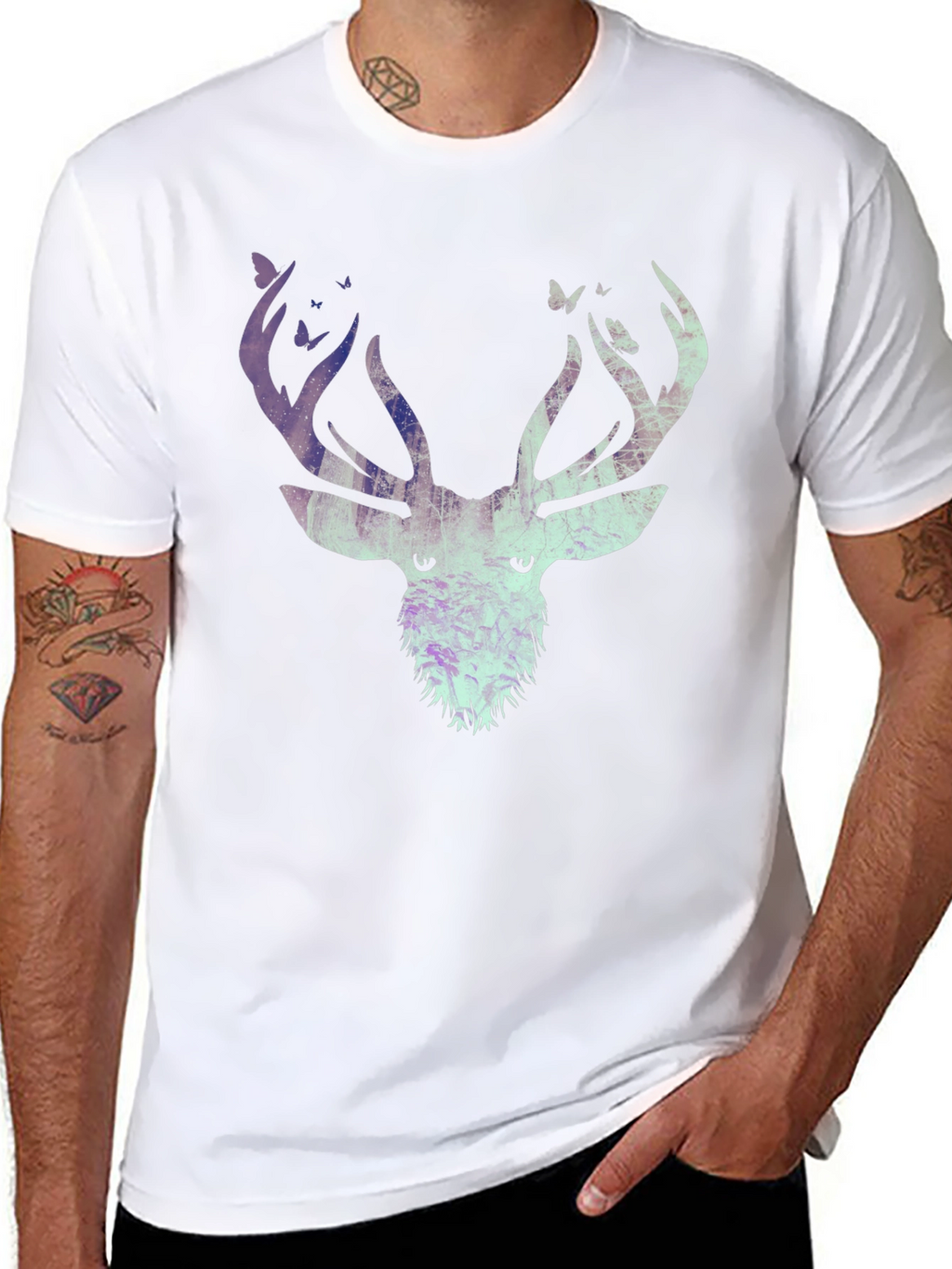 Deer & Butterfly Graphic Tee - Black