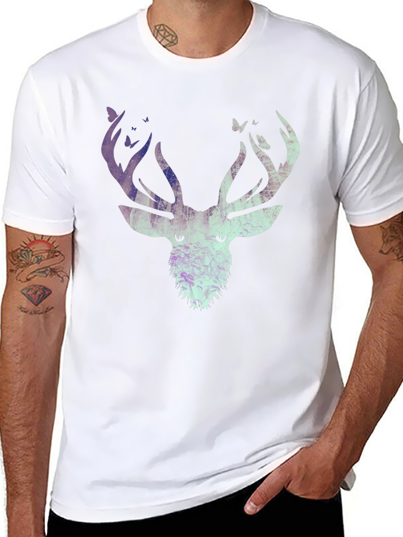 Deer & Butterfly Graphic Tee - Black
