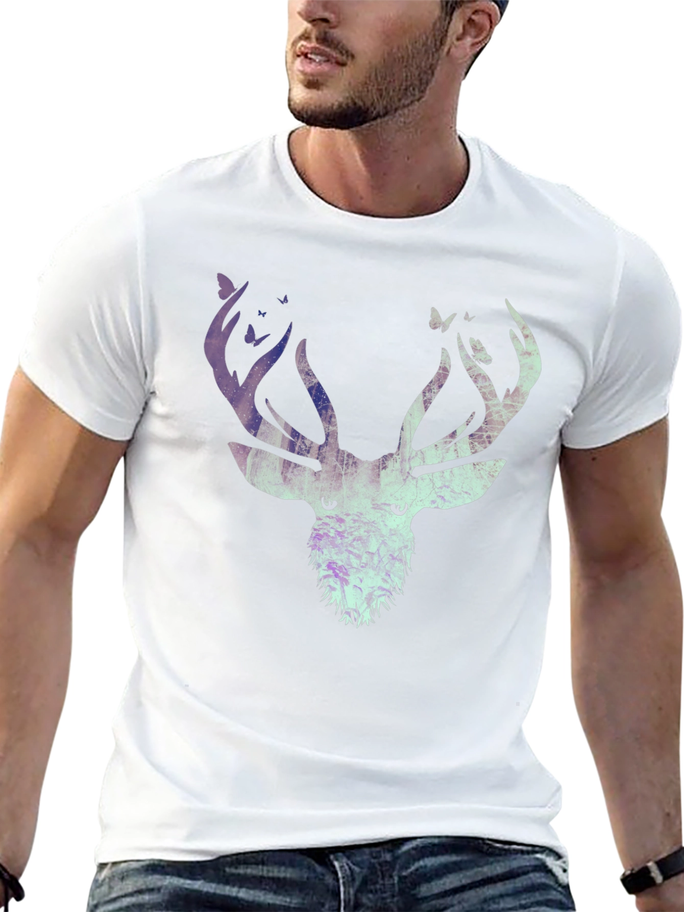 Deer & Butterfly Graphic Tee - Black
