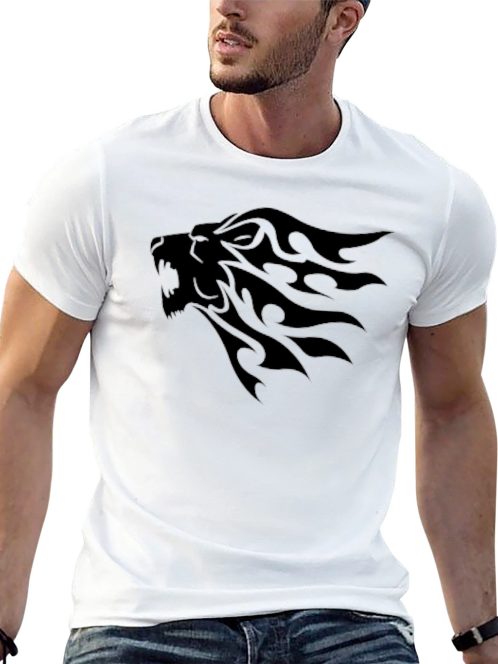 Black Lion Graphic Tee - Tribal Style