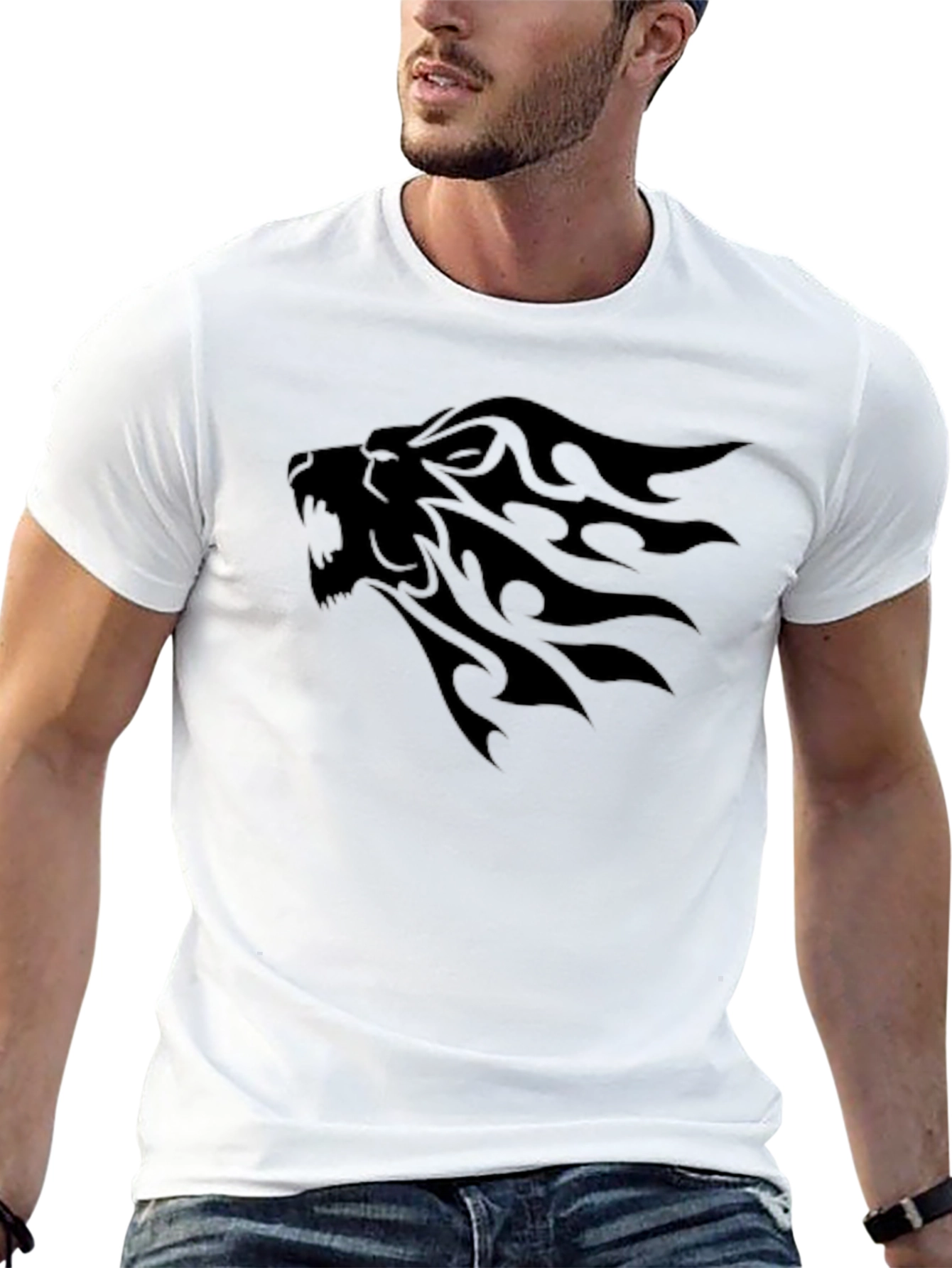 Black Lion Graphic Tee - Tribal Style