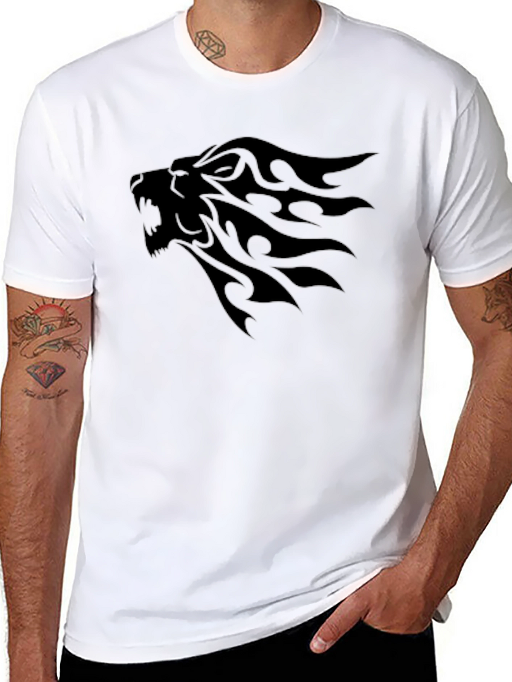 Black Lion Graphic Tee - Tribal Style