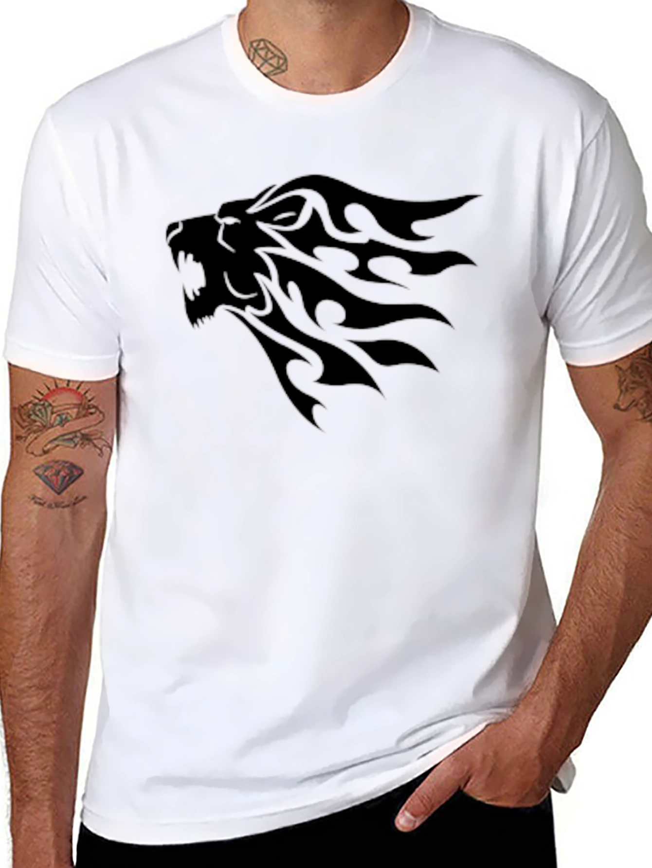 Black Lion Graphic Tee - Tribal Style