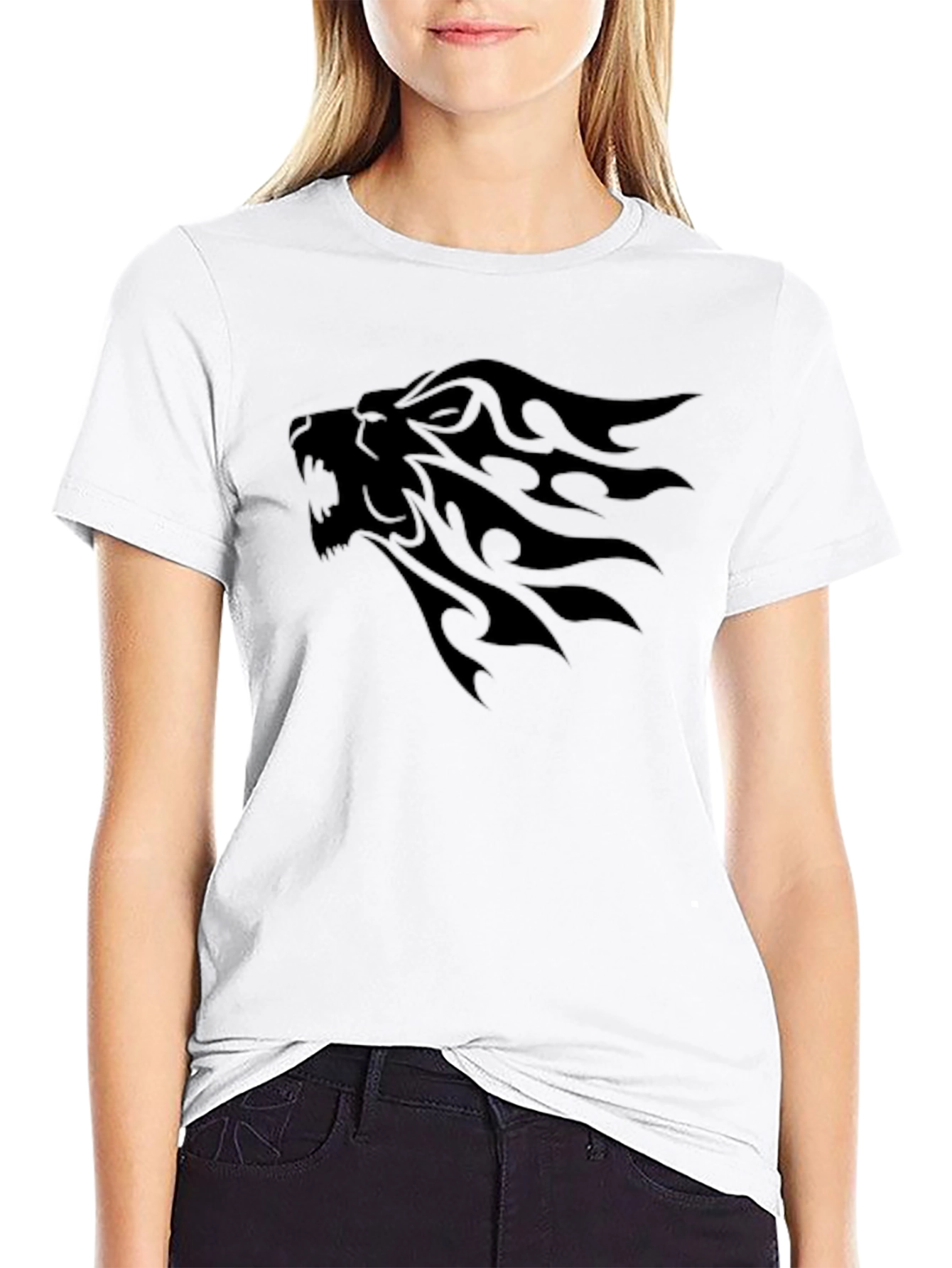 Black Lion Graphic Tee - Tribal Style