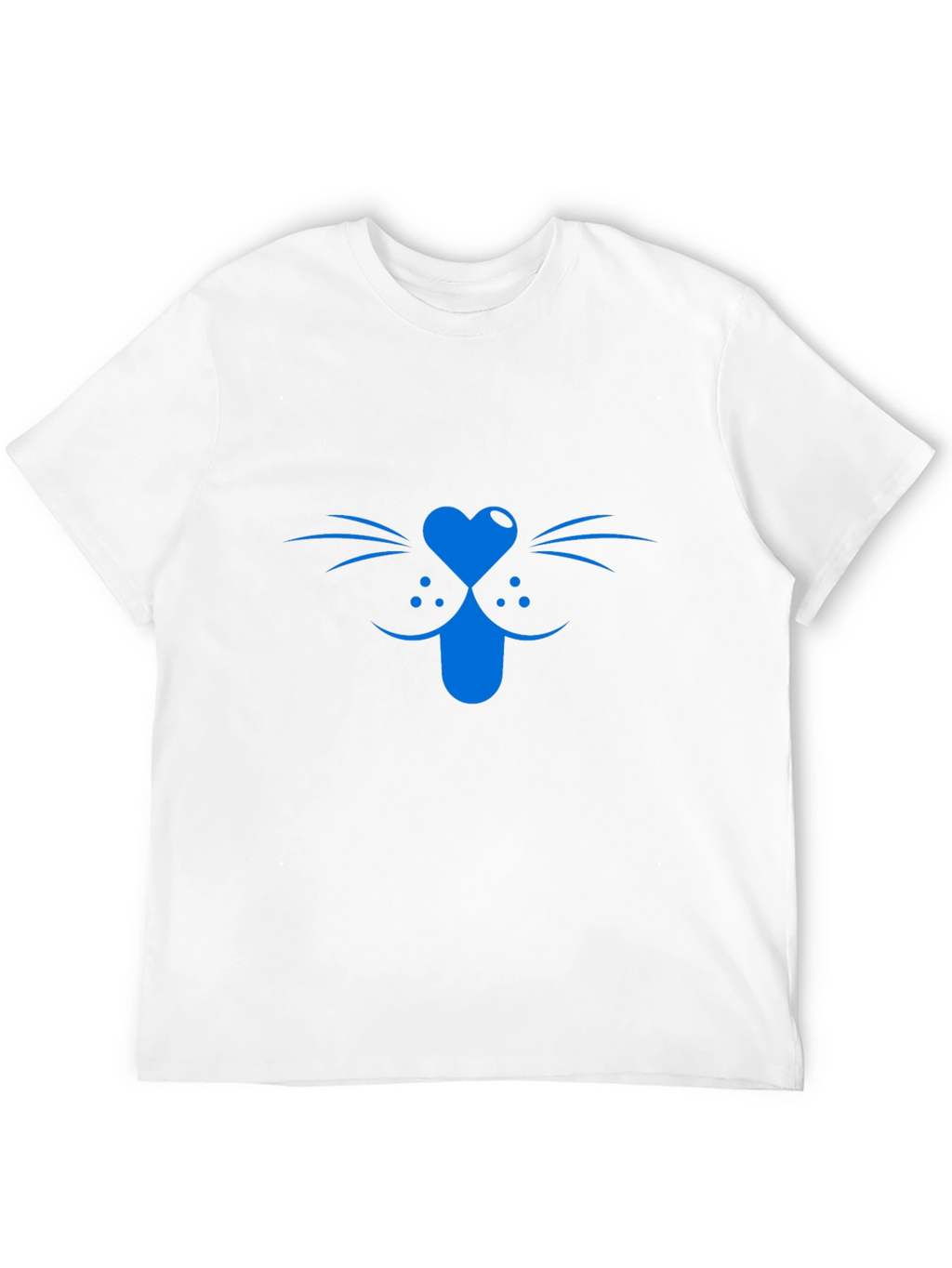 Blue Cat Face Graphic Tee - Black Cotton T-Shirt