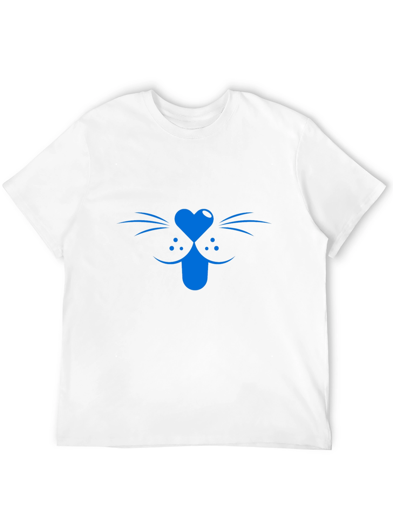 Blue Cat Face Graphic Tee - Black Cotton T-Shirt