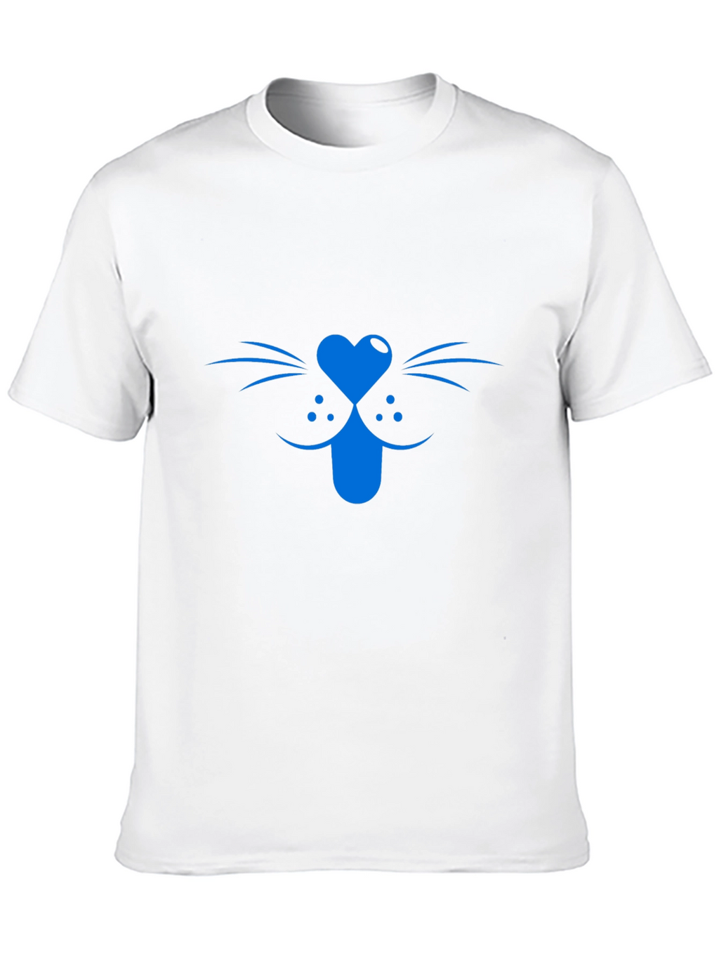 Blue Cat Face Graphic Tee - Black Cotton T-Shirt
