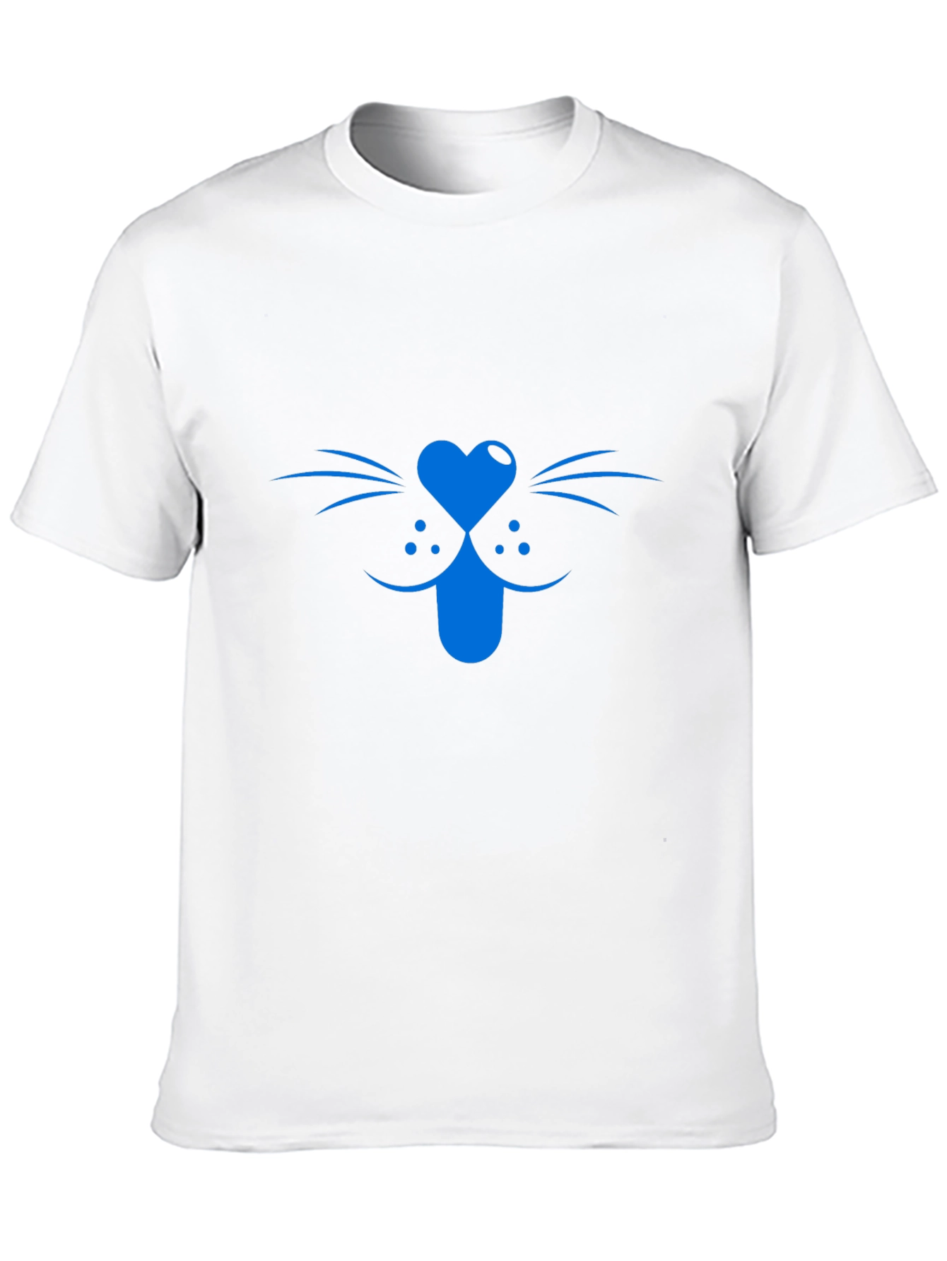 Blue Cat Face Graphic Tee - Black Cotton T-Shirt