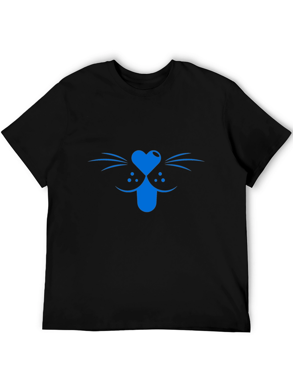 Blue Cat Face Graphic Tee - Black Cotton T-Shirt