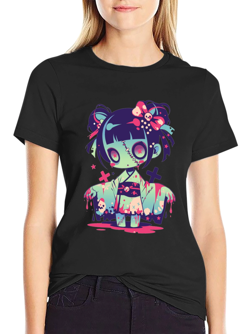 Zombie Girl Graphic Tee - Kawaii Spooky T-Shirt