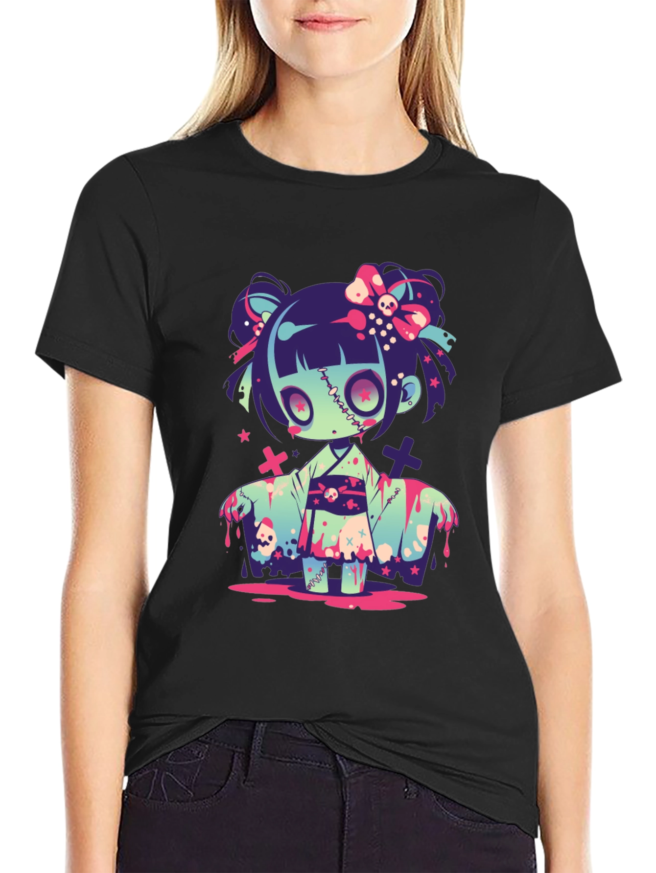 Zombie Girl Graphic Tee - Kawaii Spooky T-Shirt