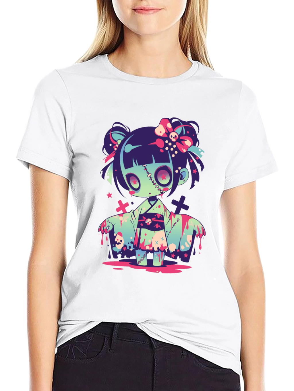 Zombie Girl Graphic Tee - Kawaii Spooky T-Shirt