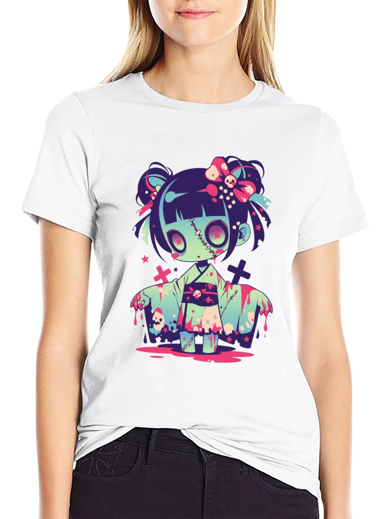 Zombie Girl Graphic Tee - Kawaii Spooky T-Shirt