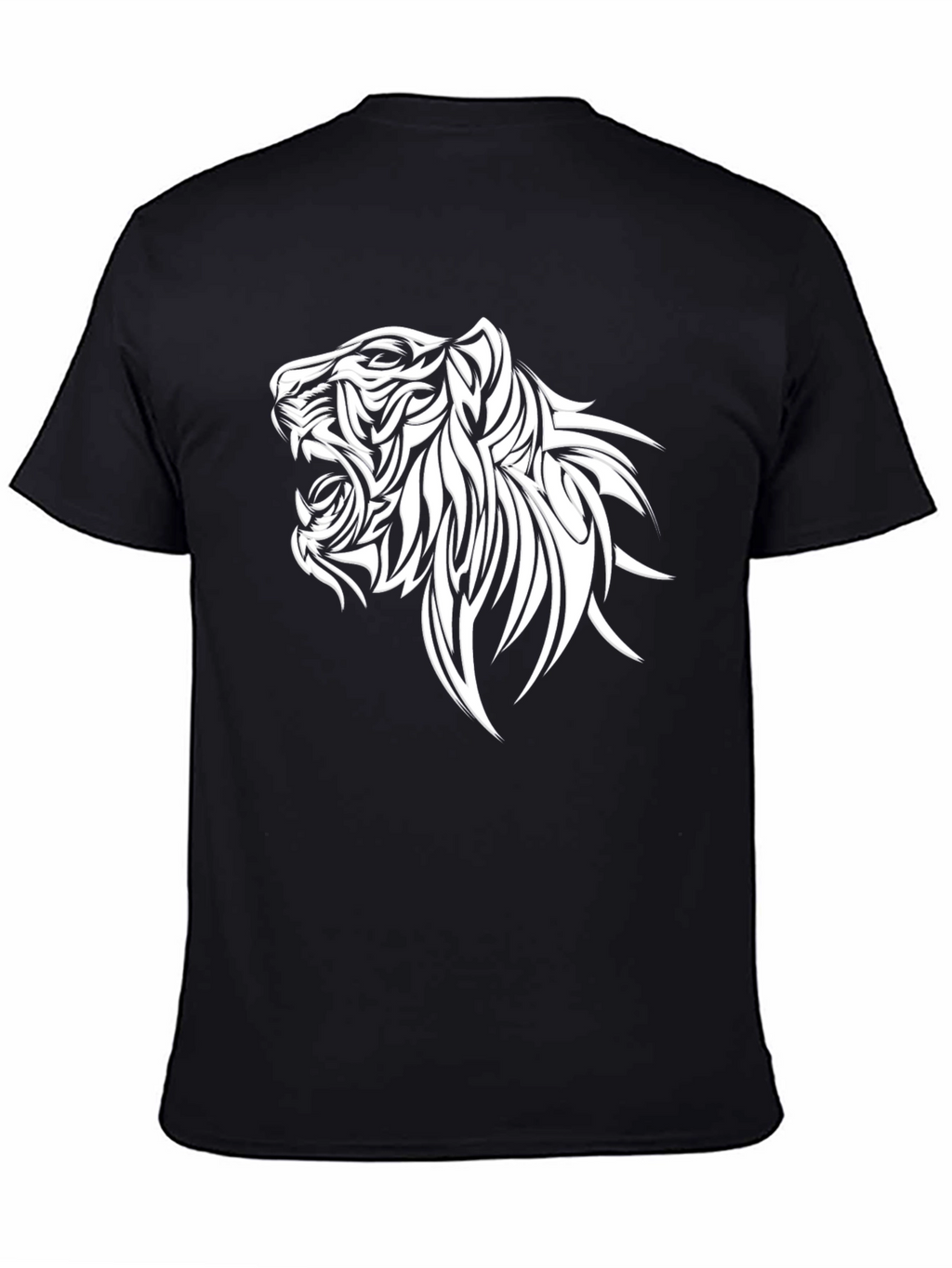 Black Tee with Tribal Tiger Graphic Print