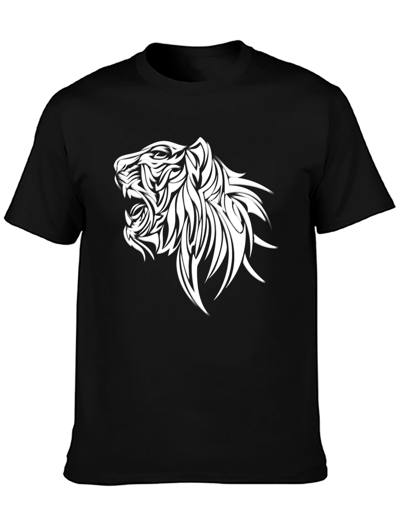 Black Tee with Tribal Tiger Graphic Print
