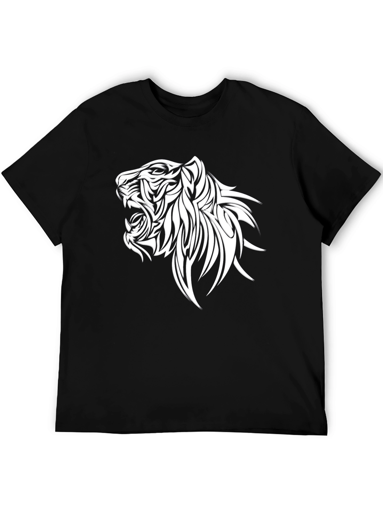 Black Tee with Tribal Tiger Graphic Print