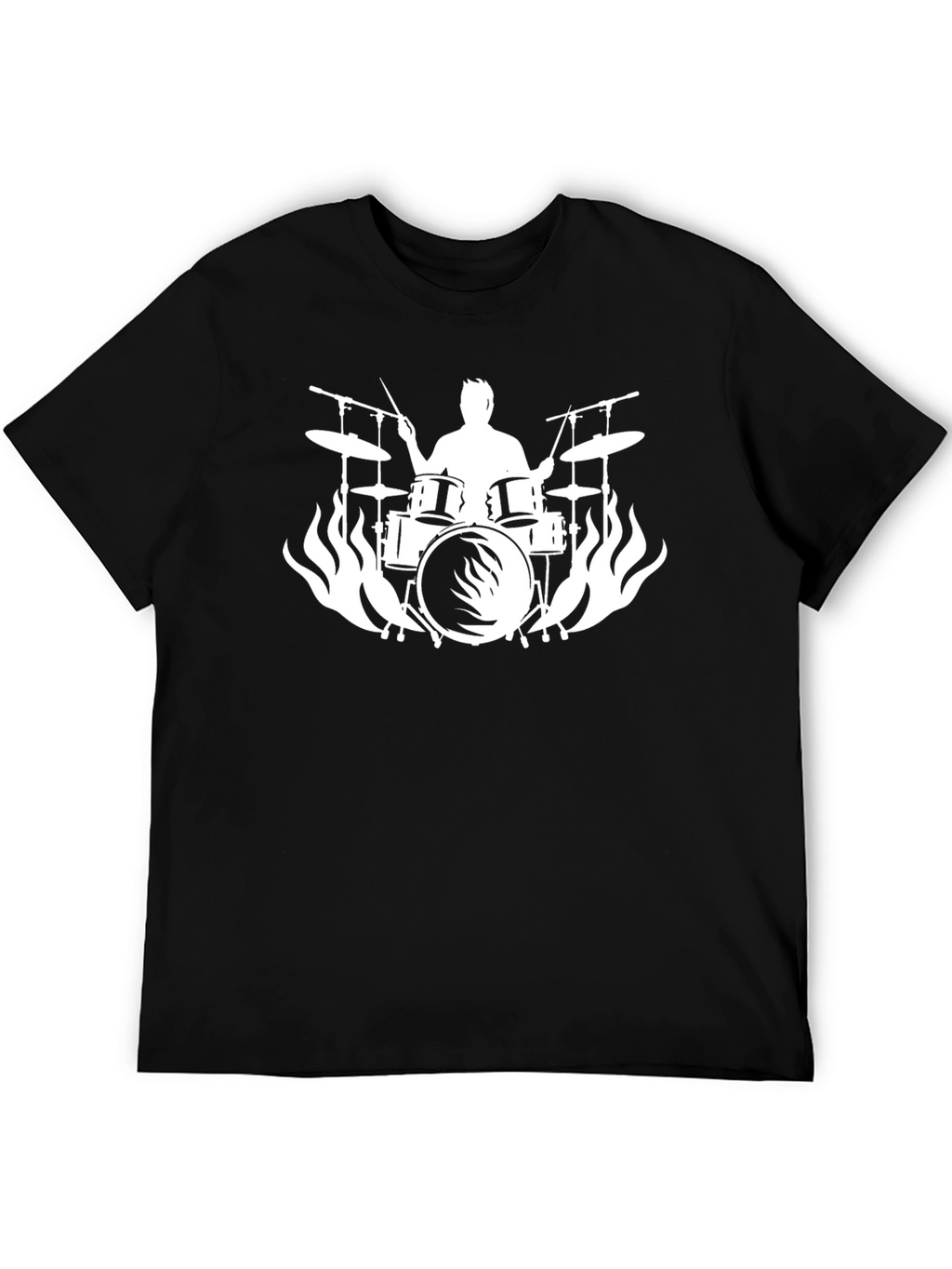 Drummer Silhouette Flames Graphic Tee - Rocker Style Shirt