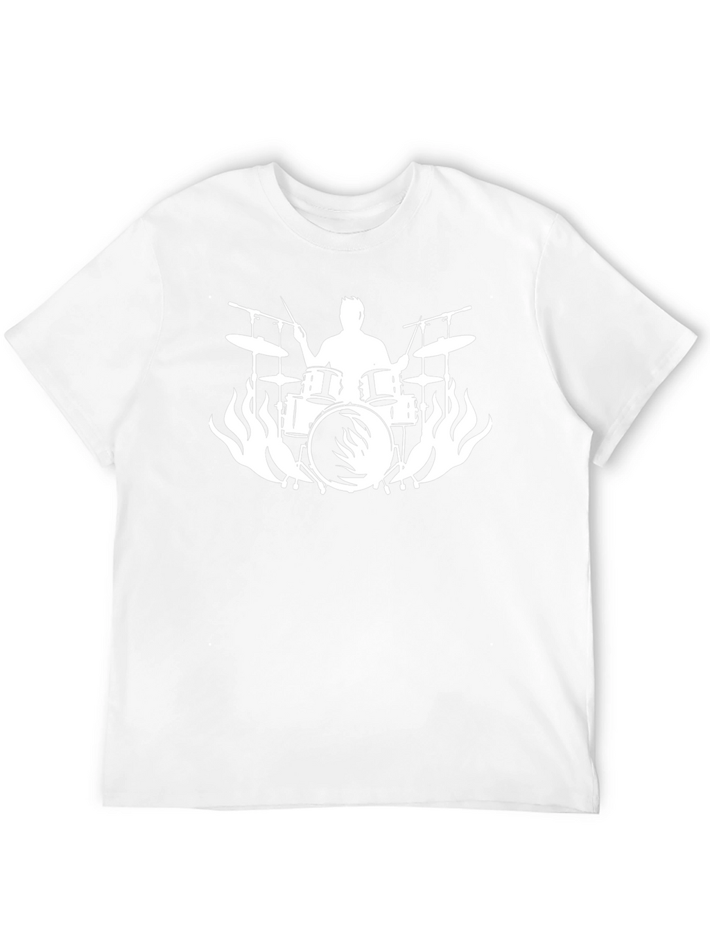 Drummer Silhouette Flames Graphic Tee - Rocker Style Shirt
