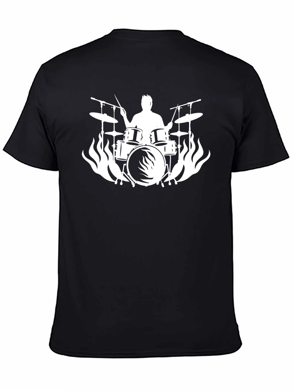 Drummer Silhouette Flames Graphic Tee - Rocker Style Shirt