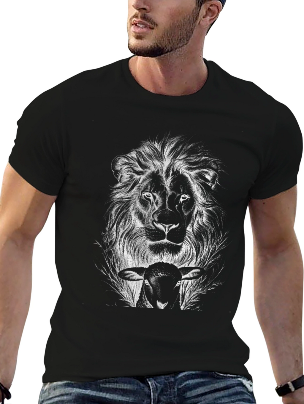 Lion and Lamb Graphic T-Shirt - Black