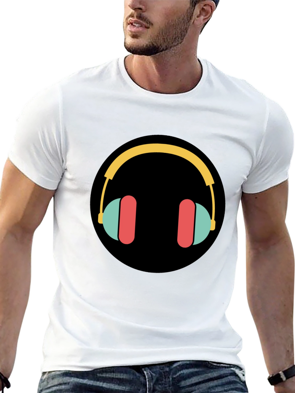 Stylish Graphic Tee - Headphones Design