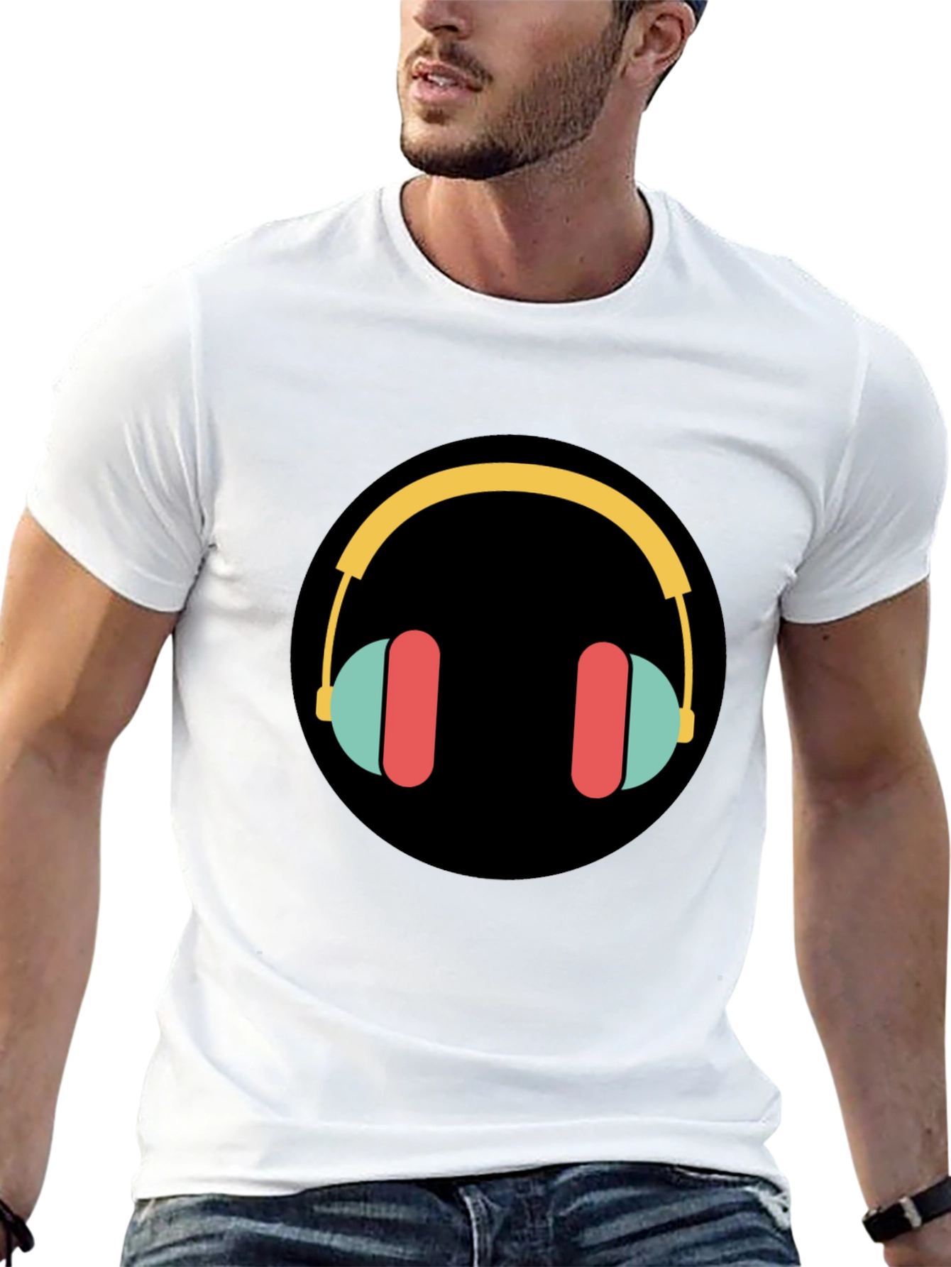 Stylish Graphic Tee - Headphones Design