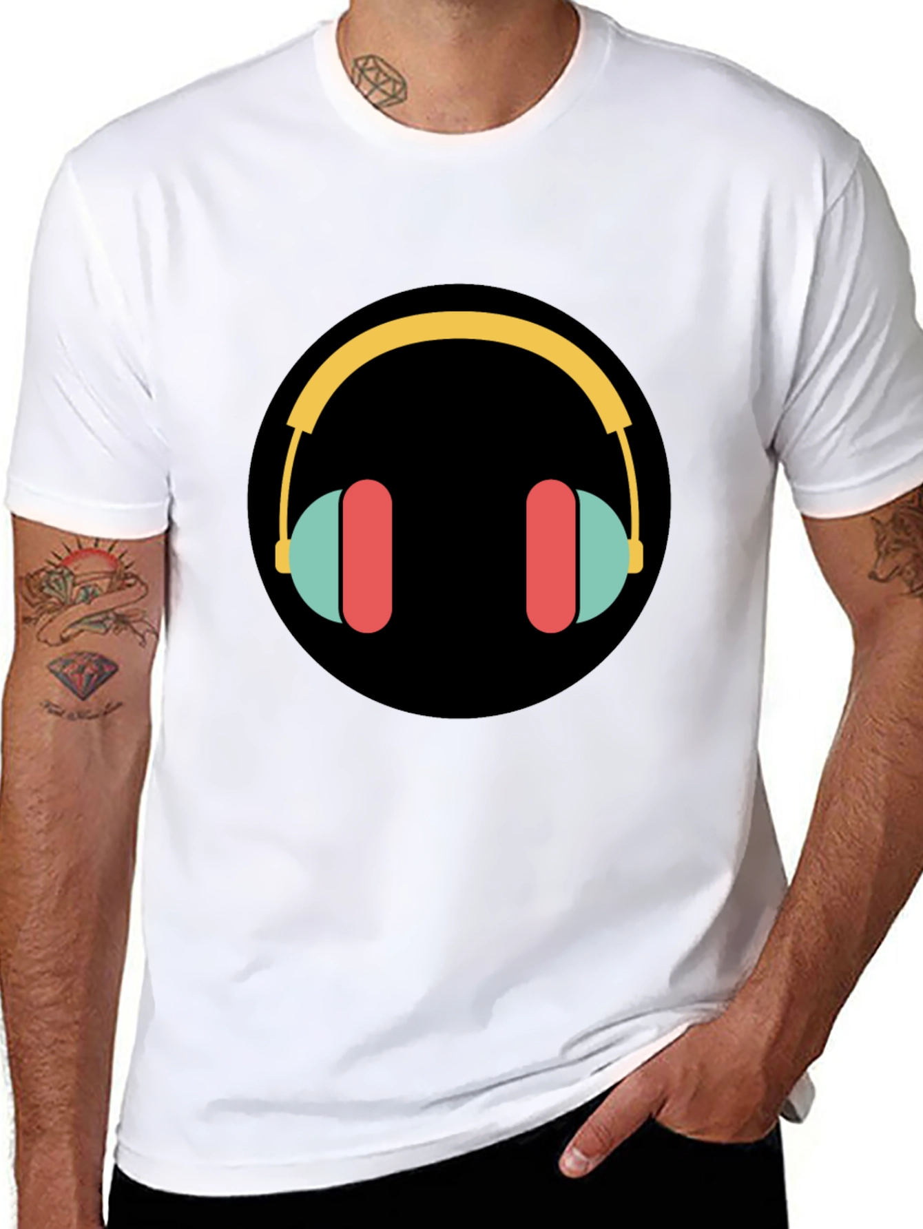 Stylish Graphic Tee - Headphones Design