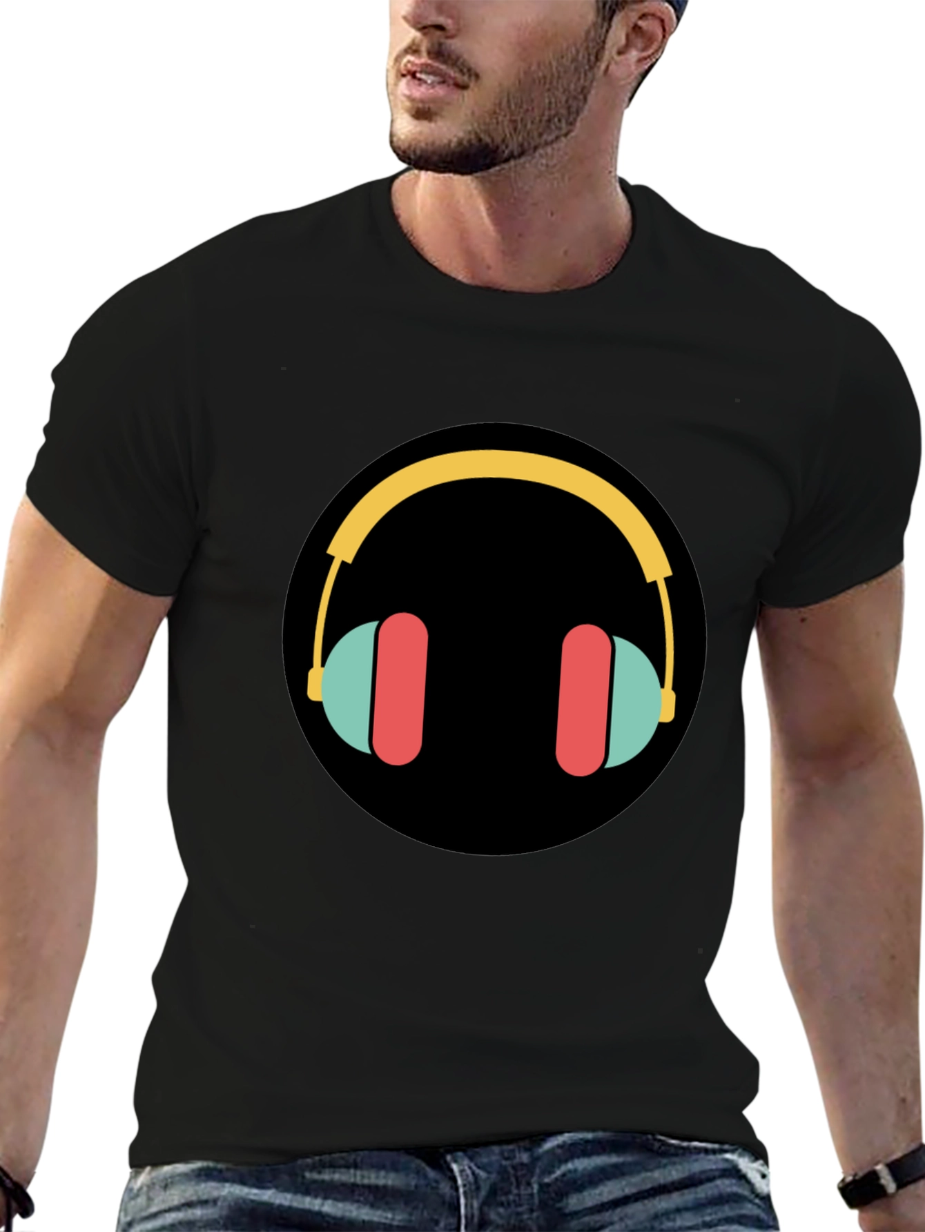 Stylish Graphic Tee - Headphones Design