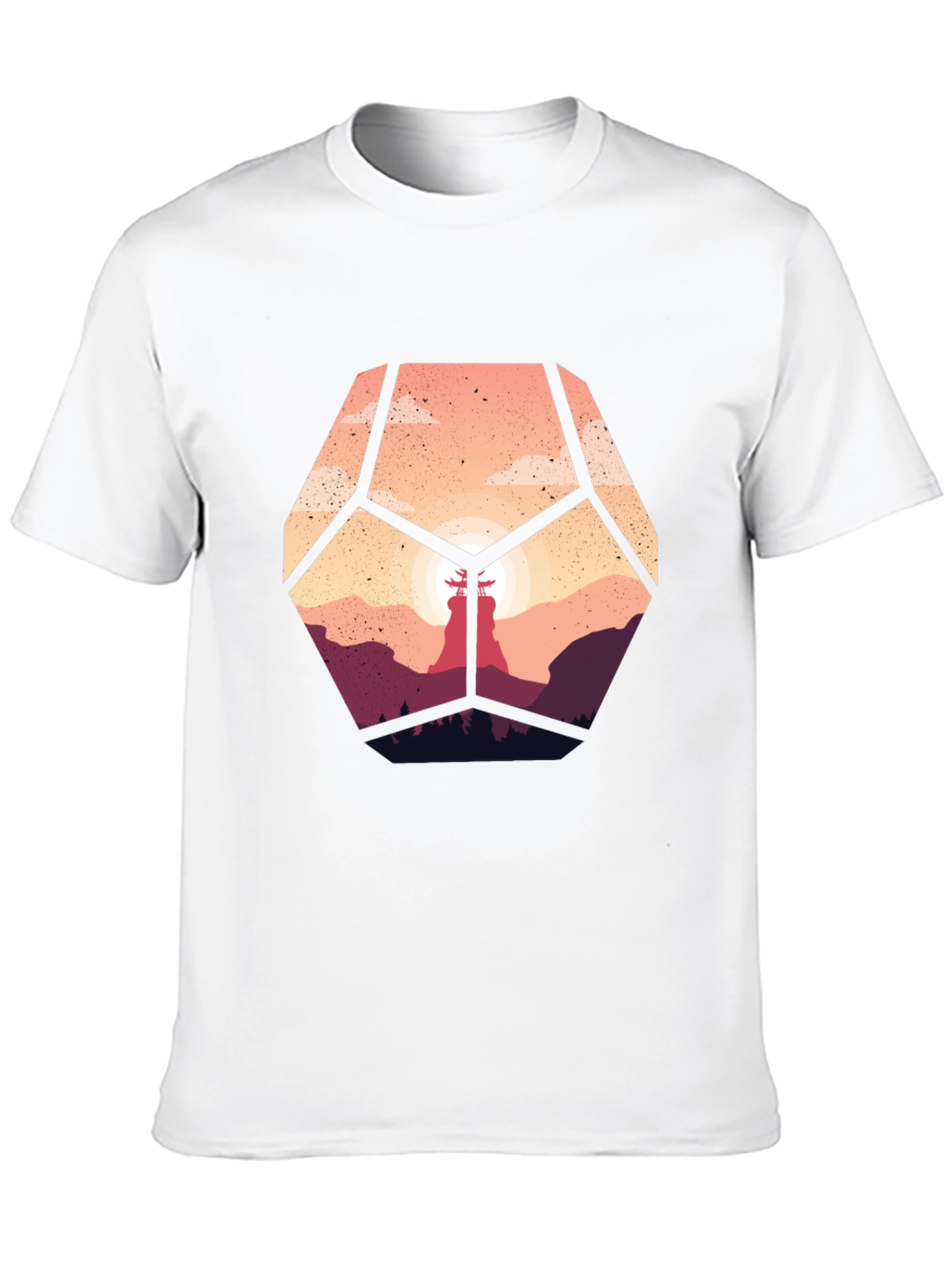 Geometric Sunset Graphic Tee - Stylish Mens Black T-Shirt