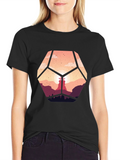 Geometric Sunset Graphic Tee - Stylish Mens Black T-Shirt