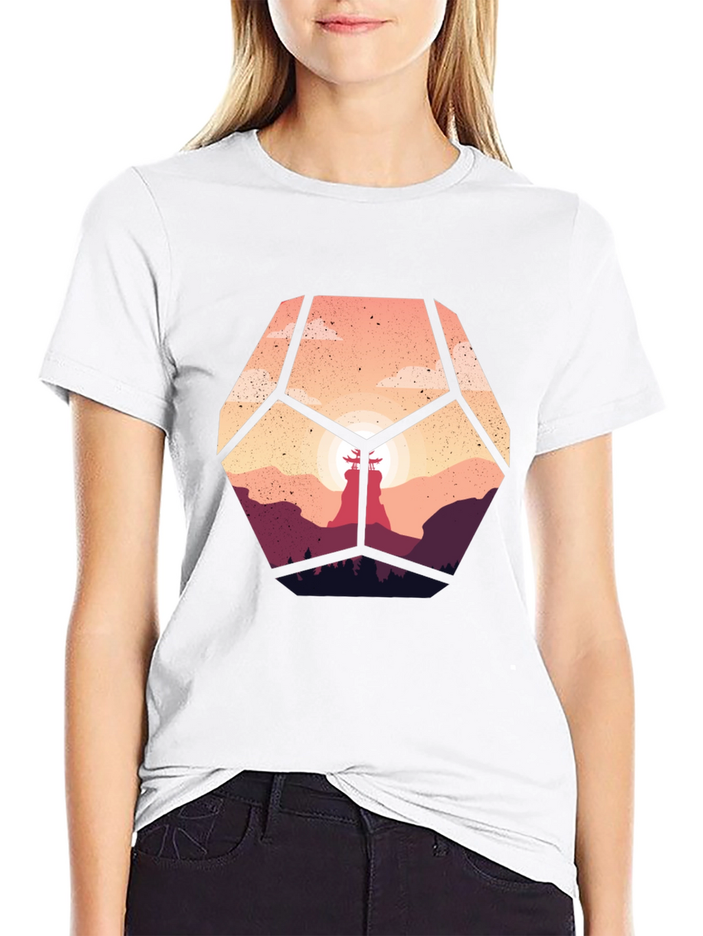 Geometric Sunset Graphic Tee - Stylish Mens Black T-Shirt