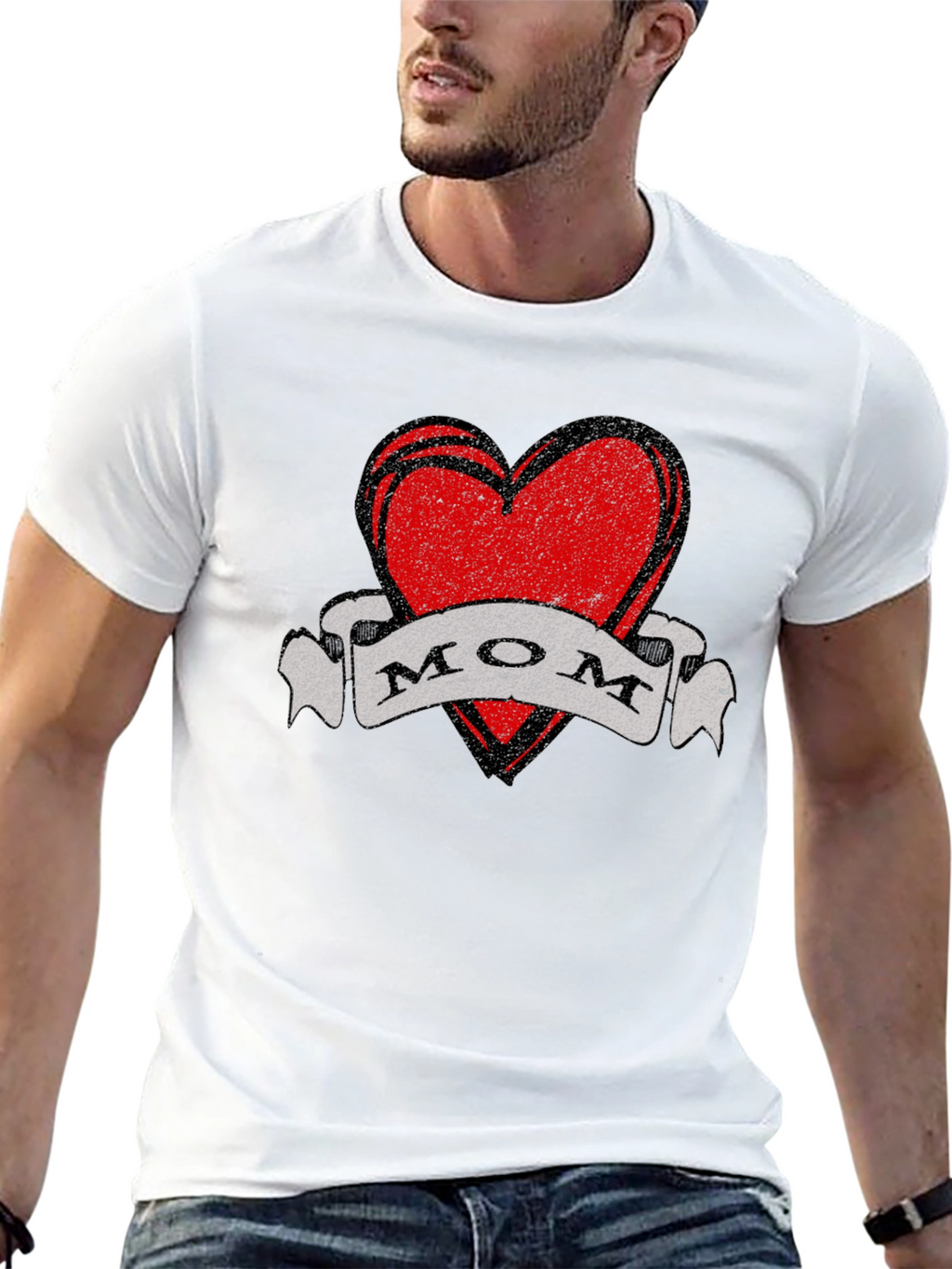 Mom Heart Tattoo Style Graphic T-Shirt