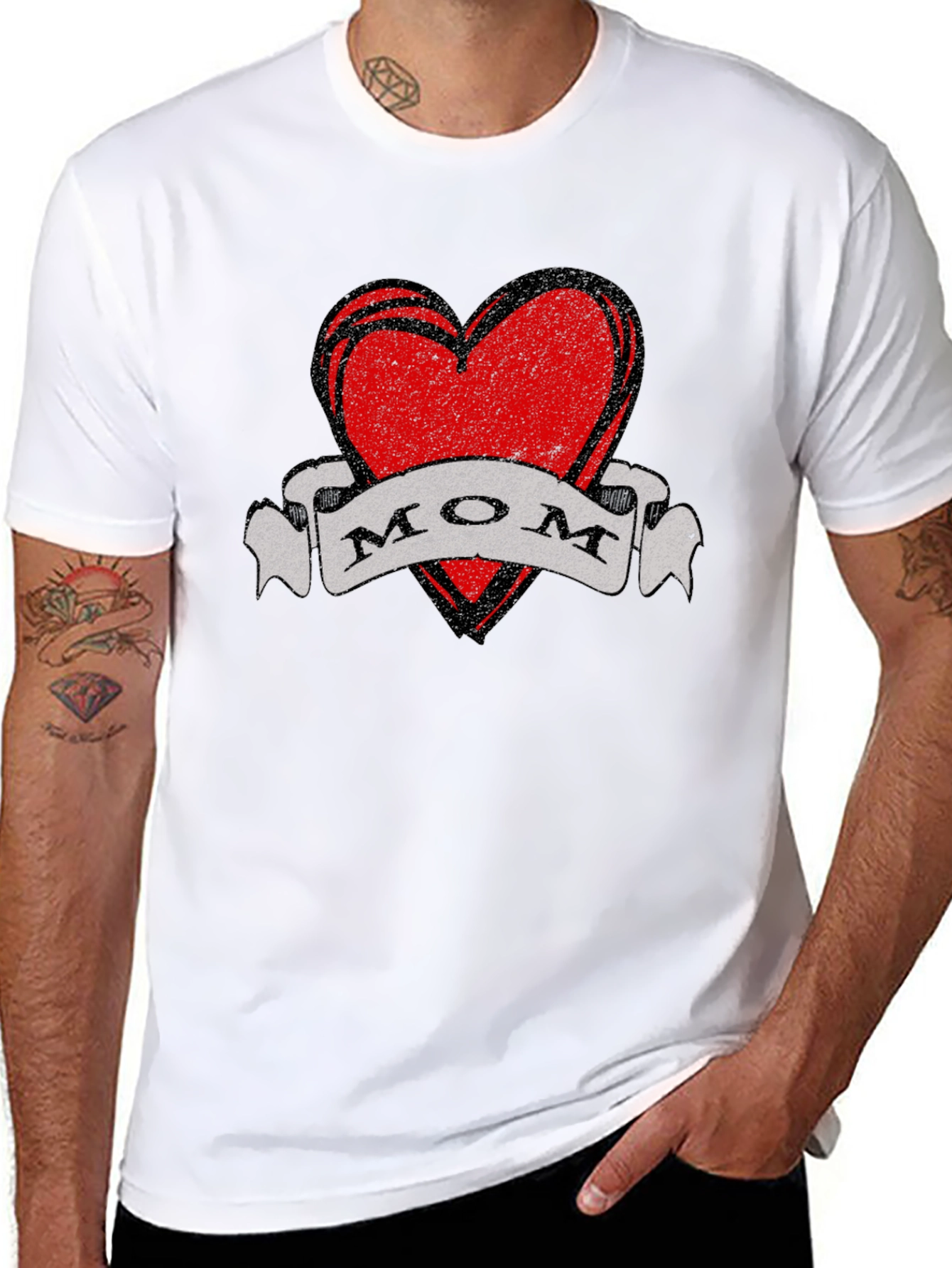 Mom Heart Tattoo Style Graphic T-Shirt