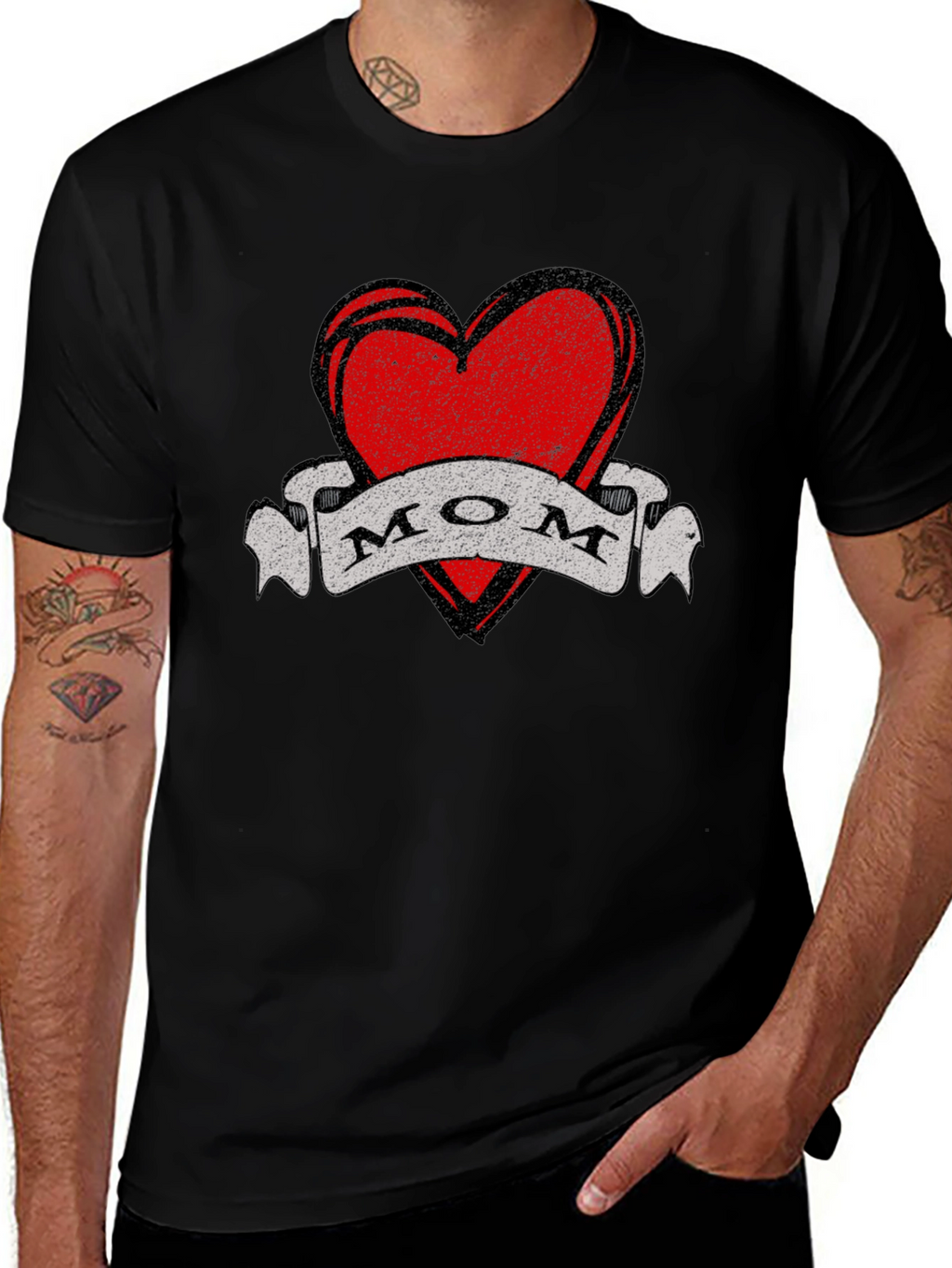Mom Heart Tattoo Style Graphic T-Shirt